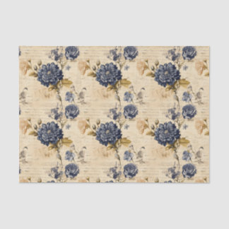 Seda Marinho Vintage e Folhas de Marfim Papel Tecido, E