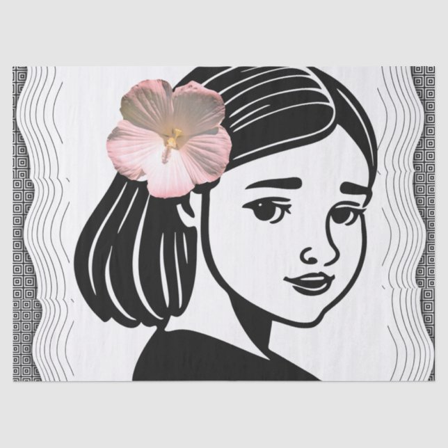 Seda Meninas com Papel de Tecido Flor Rosa (Frente )