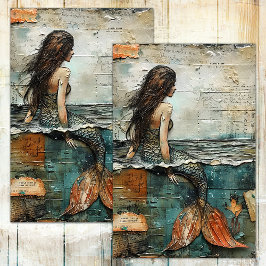 SEDA MERMAID EM PAPEL DE TECIDO DE DECOUPAÇÃO DE MÍDIA