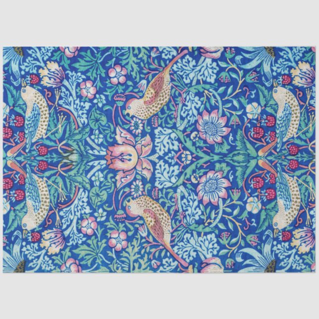Seda Morango Azul De Morango, William Morris Papel Teci (Frente )