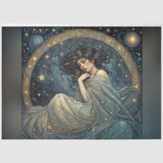 Seda Mulher de Arte Nouveau no Papel de Decoupage das E