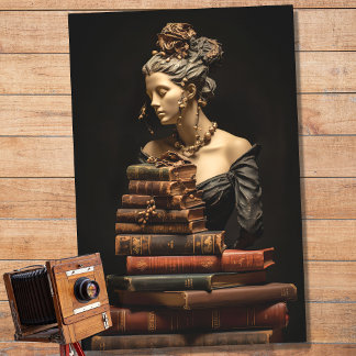 Seda Mulher em pedra com livros 5 Papel de Decoupage