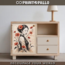 Seda Mulher japonesa retrato a tinta em papel de arroz