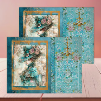 Seda Mulher Vitoriana Azul Teal – Papel de Decoupage