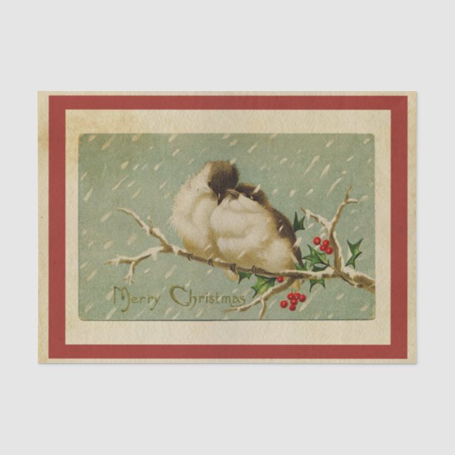Seda natais vintages Papel de Tecido Lovebird (Frente )