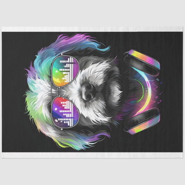 Seda Neon Cavoodle com fones de ouvido Papel Tecidual (Frente )