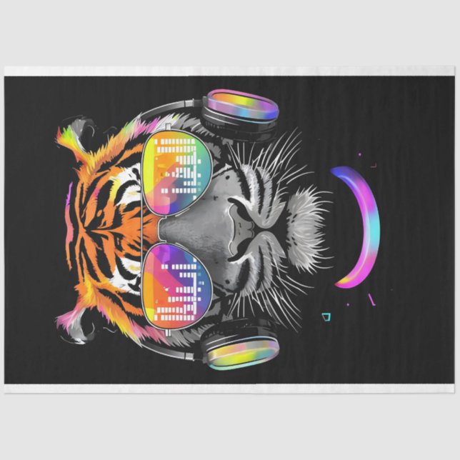 Seda Neon Tiger com fones de ouvido Papel de Tecido (Frente )