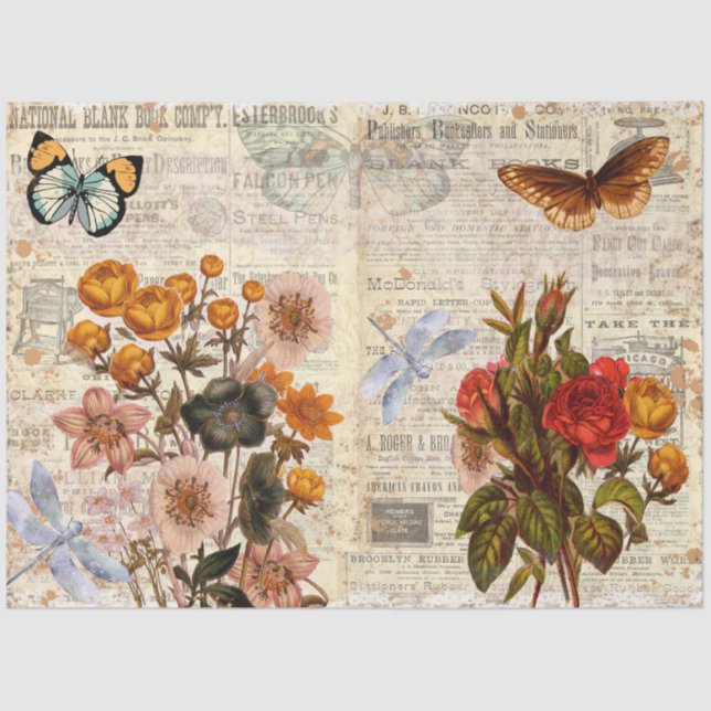 Seda Novo Papel de Tecido de Decoupage Floral de Transf (Frente )