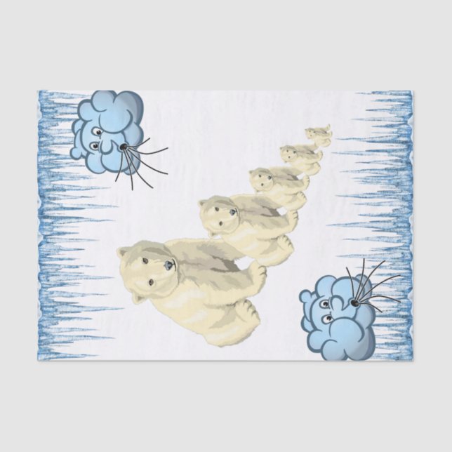 Seda Nuvens De Urso Polar De Papel Tecido, Gelo (Frente )