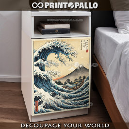 Seda Onda japonesa ao estilo Hokusai, tinta em papel de