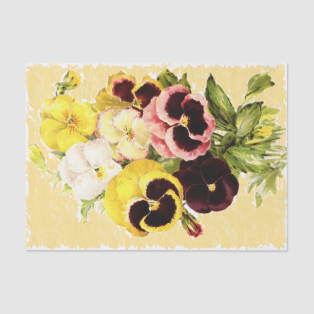 Seda Os Pansies Antiqued o lenço de papel amarelo (Frente )
