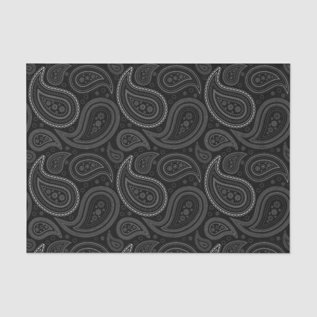 Seda Padrão de Paisley Branco no Papel Tecido Preto (Frente )