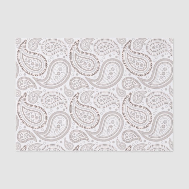 Seda Padrão de Paisley Brown em Papel Branco (Frente )