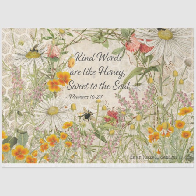 Seda Palavras bonitas Papel Tecido de Decoupage de Flor (Frente )