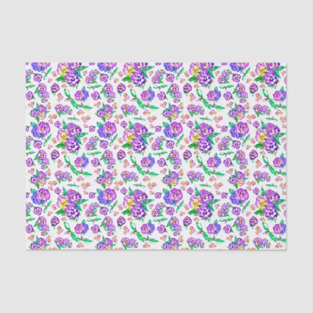 Seda Pansies Papel tecidular de padrão (Frente )