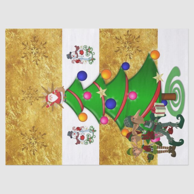 Seda Papais noeis De Papel Tecido De Natal Elf Snowman (Frente )