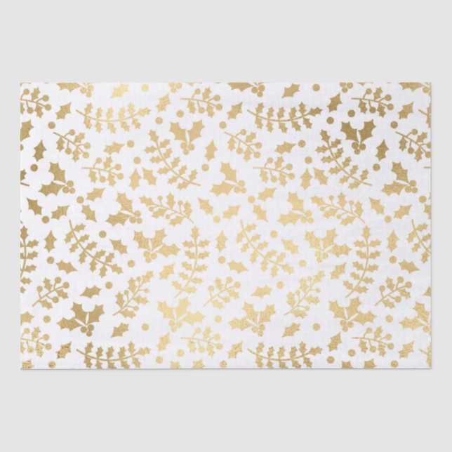 Seda Papel Alumínio Dourado e Azevinho Branco de Natal (Frente )