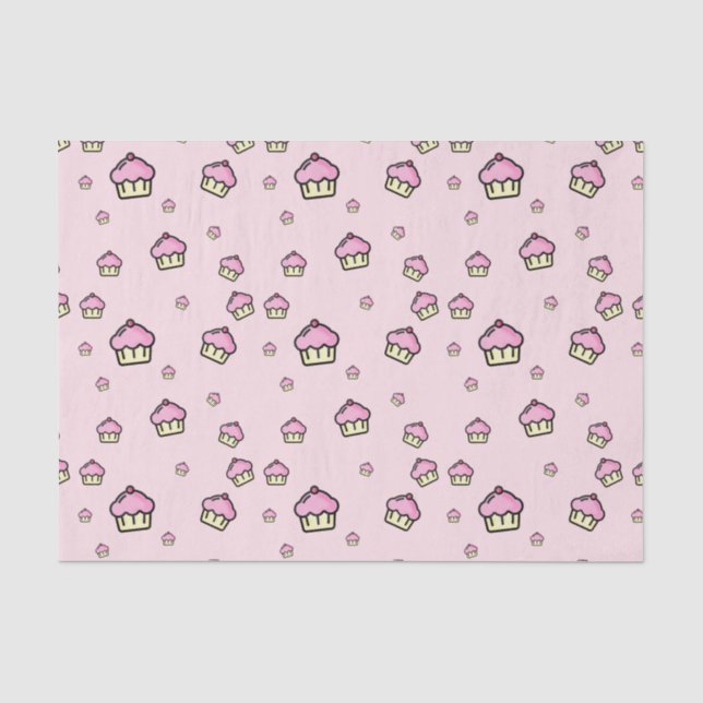 Seda Papel cor-de-rosa com padrão de Cupcake (Frente )
