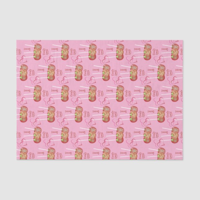 Seda Papel cor-de-rosa com padrão de doce da Apple (Frente )