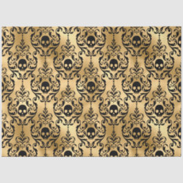Seda Papel Damasco de Halloween Preto e Dourado