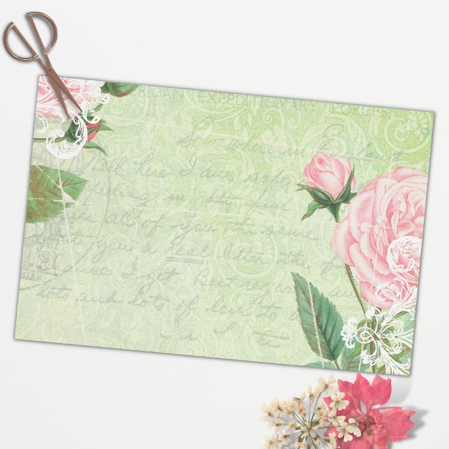 Seda Papel de Carta Antigo Rosa Verde Vintage (Criador carregado)