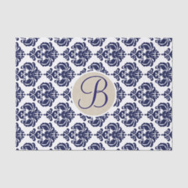Seda Papel de Carta Inicial de Monograma Damask Glam Az