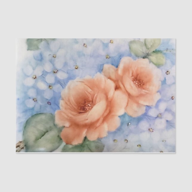 Seda Papel de cor d'água para Rosas de pêssego (Frente )
