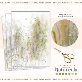 Seda Papel de Decoupage Abstrato Verde Bege Cinza