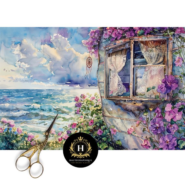 Seda Papel de Decoupage Boho Costeiro Caravana Aquarela (Criador carregado)