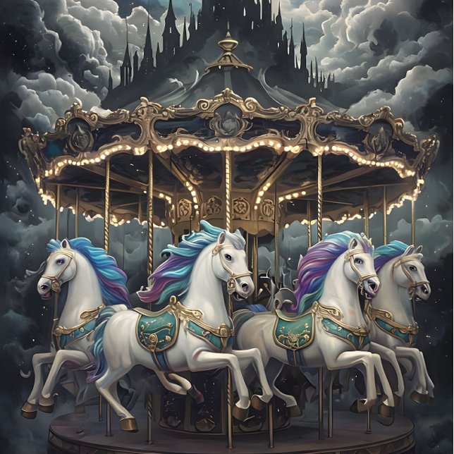 Seda Papel de Decoupage Carousel, cavalos de Vintage. (Criador carregado)