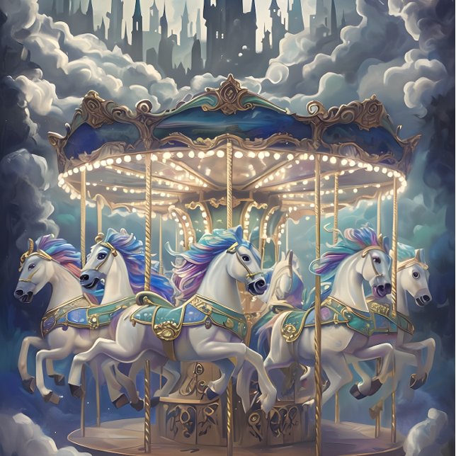 Seda Papel de Decoupage Carousel, cavalos de Vintage. (Criador carregado)