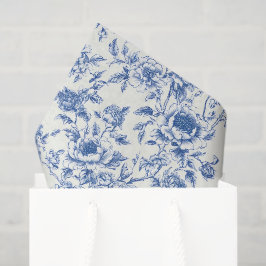 Seda Papel de Decoupage Chinoiserie, Floral Azul Branco