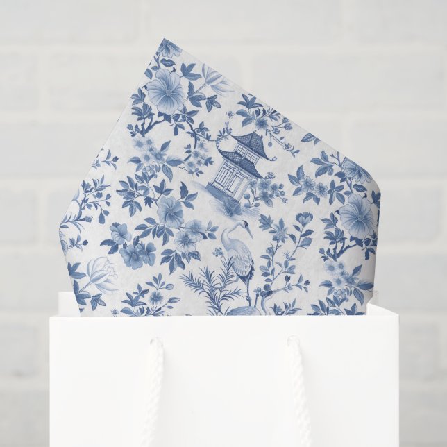 Seda Papel de Decoupage Chinoiserie, Floral Azul Branco (Sacola de presentes)