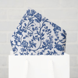 Seda Papel de Decoupage Chinoiserie, Floral Azul Branco