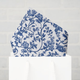 Seda Papel de Decoupage Chinoiserie, Floral Branco Azul
