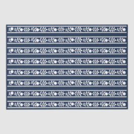 Seda Papel de Decoupage com Borda Floral em Azul Naval
