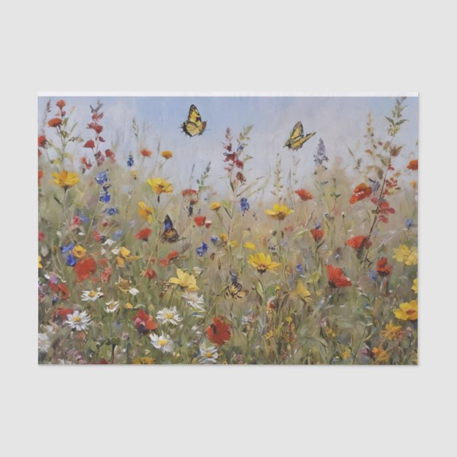 Seda Papel de Decoupage com Flores Silvestres e Borbole (Frente )