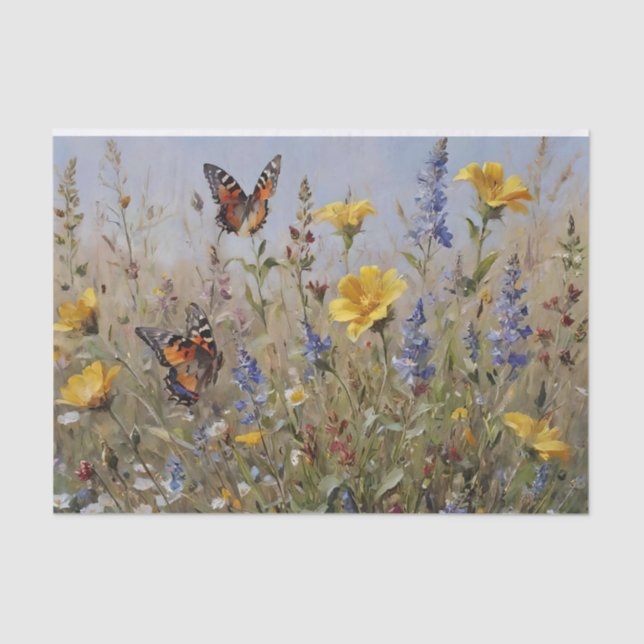 Seda Papel de Decoupage com Flores Silvestres e Borbole (Frente )