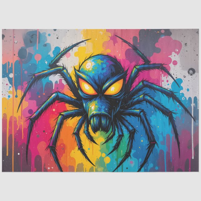 Seda Papel de Decoupage com Grafite de Aranha Neon Radi (Frente )