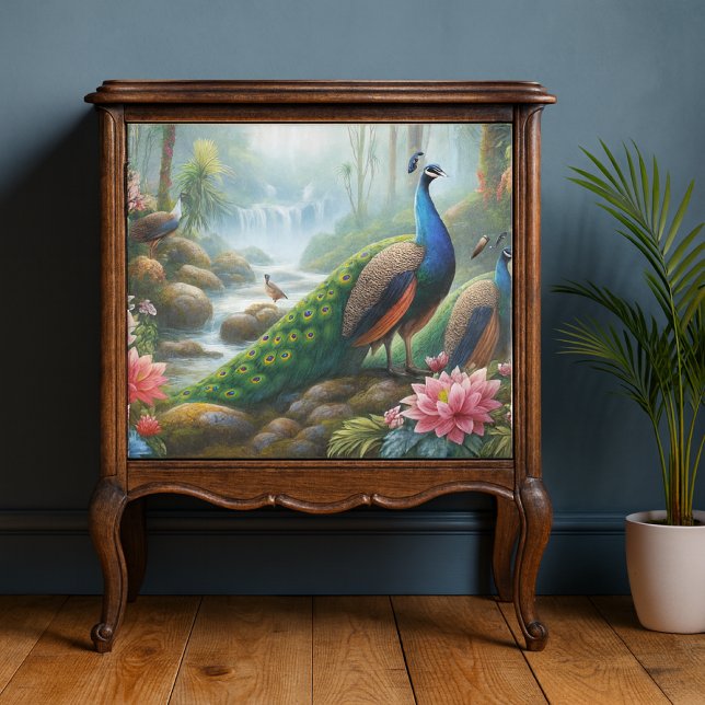 Seda Papel de Decoupage com Pavão na Floresta Tropical (Criador carregado)