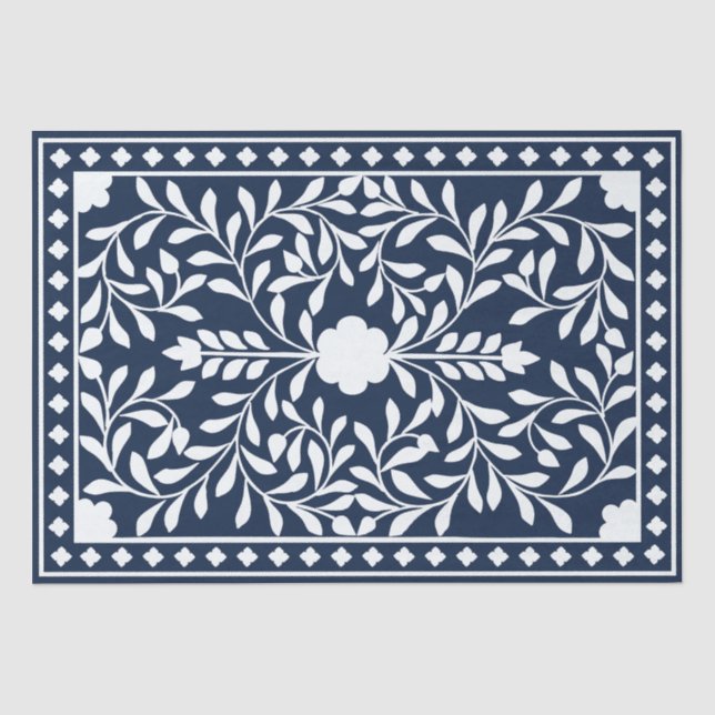 Seda Papel de Decoupage com Relevo de Osso Azul Marinho (Frente )