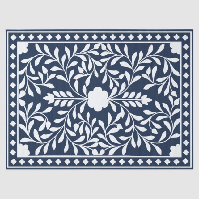 Seda Papel de Decoupage com Revestimento de Osso Azul M (Frente )