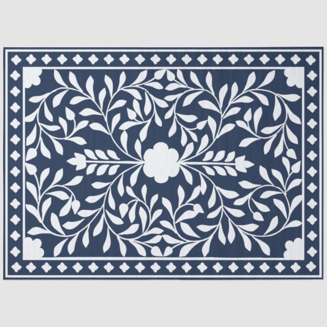 Seda Papel de Decoupage com Revestimento de Osso Azul M (Frente )