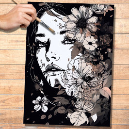 Seda Papel de Decoupage da Mulher de Arte de Linha 1