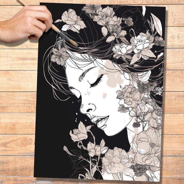 Seda Papel de Decoupage da Mulher de Arte de Linha 5 (Criador carregado)
