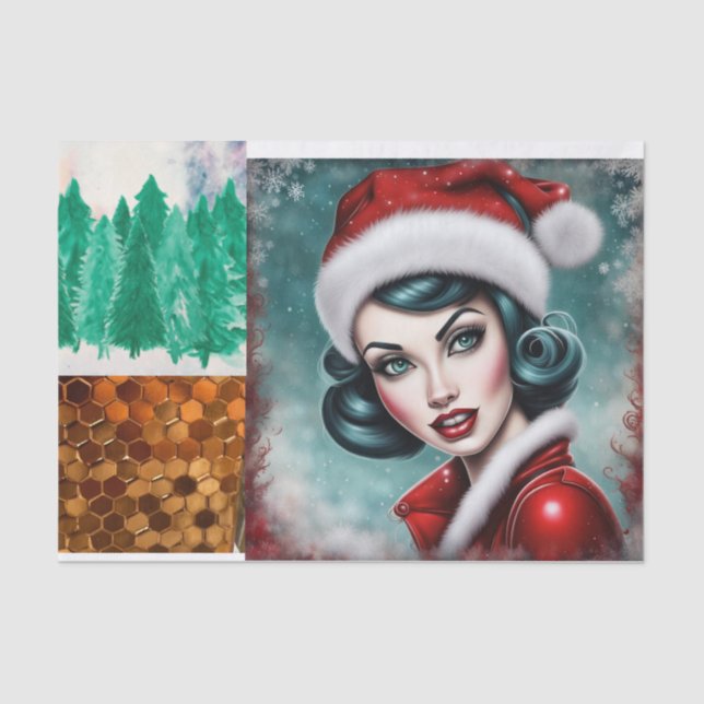 Seda Papel de Decoupage da Rapariga de Natal Rockabilly (Frente )