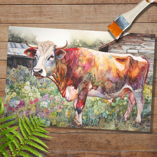 Seda Papel de Decoupage da Vaca de Aquarela Psicodélica (Criador carregado)