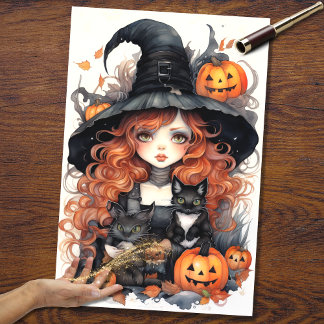Seda Papel de Decoupage de Bruxa 1 Halloween