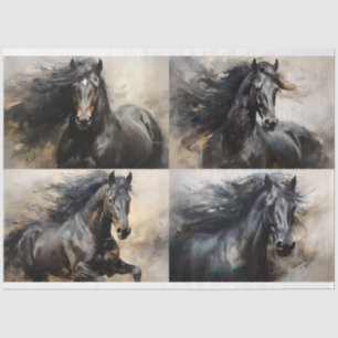 Seda Papel de Decoupage de Colagem de Cavalos Selvagens