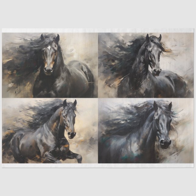 Seda Papel de Decoupage de Colagem de Cavalos Selvagens (Frente )